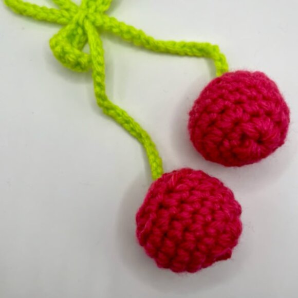 Strawberry Keychain & Cherry Headphone Accessory Set Bag Charm - Crochet - Pink - Picture 2 of 3